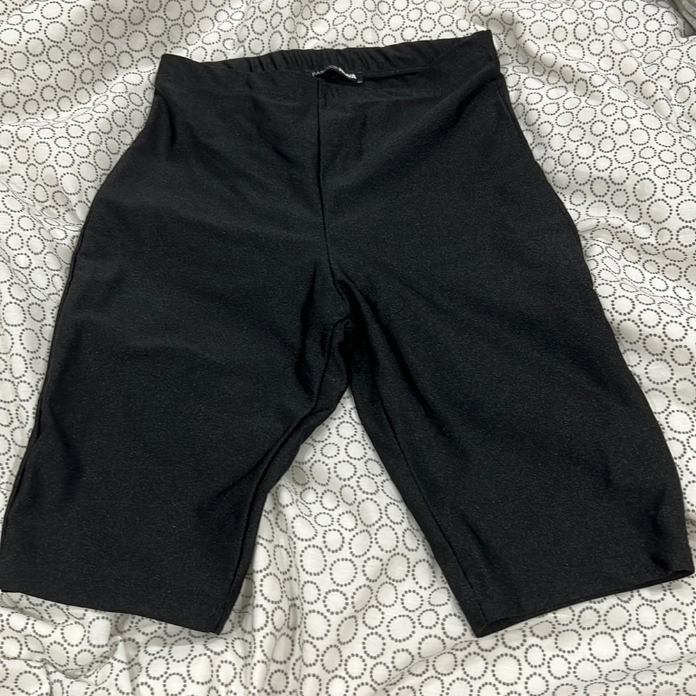 FashionNova black metallic biker shorts